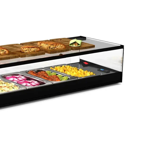 Tapasvitrine | LOGIC | Zwart | 4x 1/3 GN | +2°C/+6°C | Statisch | 1 Niveau | Externe Koeling (Excl.) | 850x385x225(h)mm
