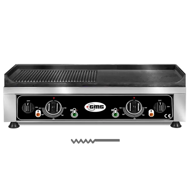 Bak-/Grillplaat | Elektrisch | Glad/Gegroefd Oppervlak 680x450 (Gietijzer) | 50°C/300°C | 5kW (2x 230V) | 700x530x200(h)mm