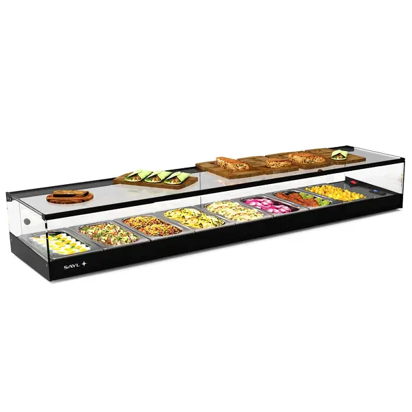 Tapasvitrine | LOGIC | Zwart | 8x 1/3 GN | +2°C/+6°C | Statisch | 1 Niveau | Externe Koeling (Excl.) | 1540x385x225(h)mm