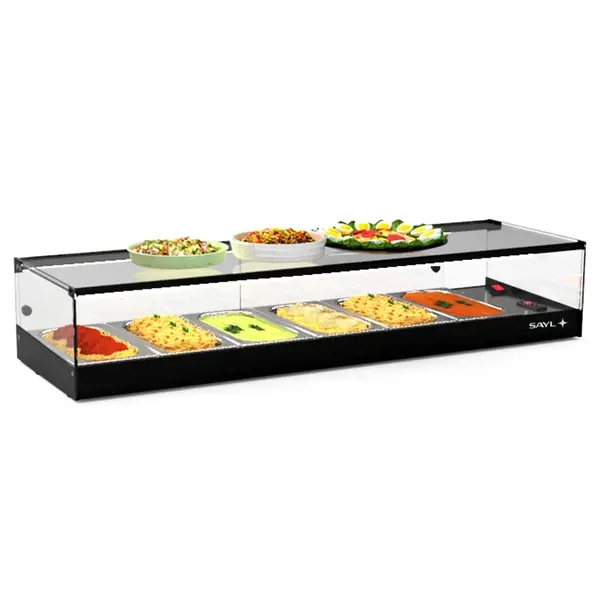 Verwarmde Tapasvitrine | LOGIC | Zwart | 6x 1/3 GN | ≤80°C | Bain-Marie | 1 Niveau | 1.04kW (230V) | 1190x395x225(h)mm