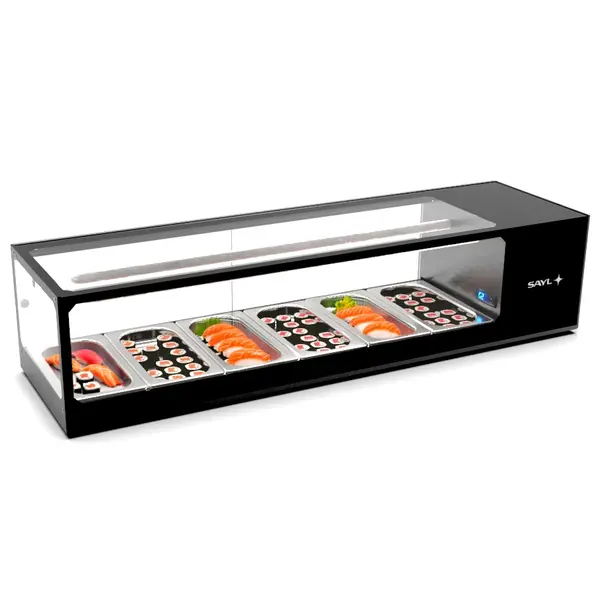 Sushivitrine | LOGIC | Zwart | 6x 1/3 GN | 0°C/+4°C | Statisch | 1 Niveau | 1320x380x300(h)mm