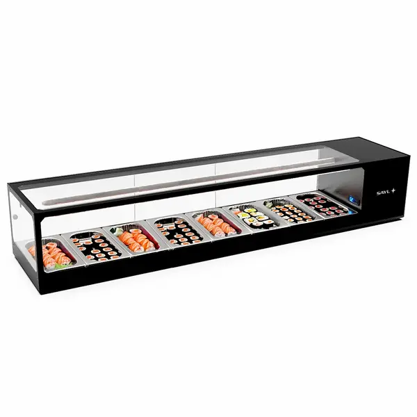Sushivitrine | LOGIC | Zwart | 8x 1/3 GN | 0°C/+4°C | Statisch | 1 Niveau | 1680x380x300(h)mm