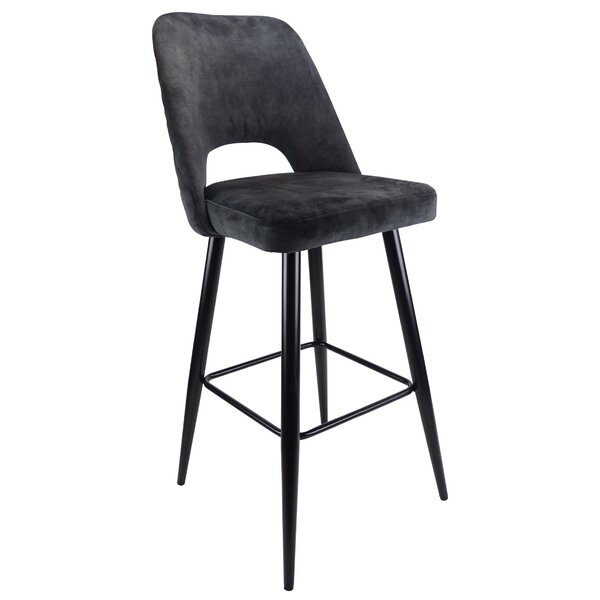 Barkruk | Fluweel/Metaal | Antraciet | Zwarte Poten | Indoor | 480x540x1140(h)mm