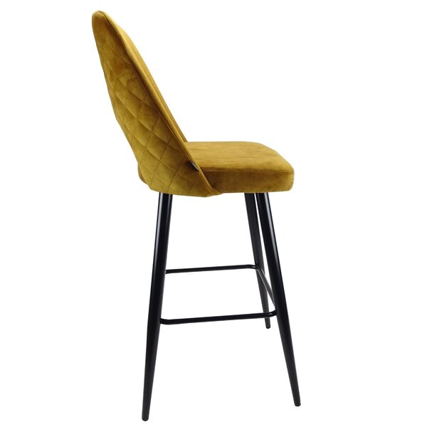 Barkruk | Fluweel/Metaal | Goudkleurig | Zwarte Poten | Indoor | 480x540x1140(h)mm