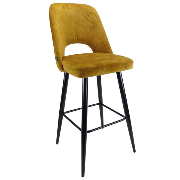 Barkruk | Fluweel/Metaal | Goudkleurig | Zwarte Poten | Indoor | 480x540x1140(h)mm
