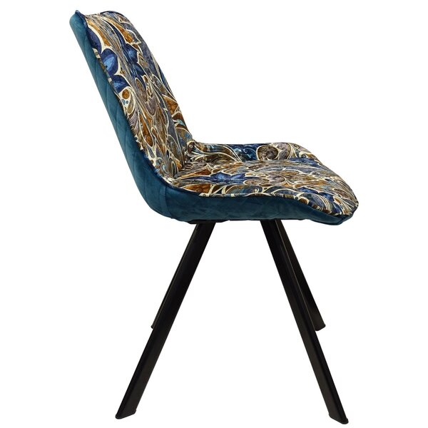 Stoel | Fluweel/Metaal | Blue Pattern | Zwarte Poten | Indoor | 520x580x850(h)mm