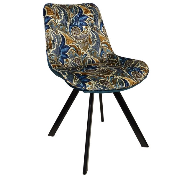 Stoel | Fluweel/Metaal | Blue Pattern | Zwarte Poten | Indoor | 520x580x850(h)mm