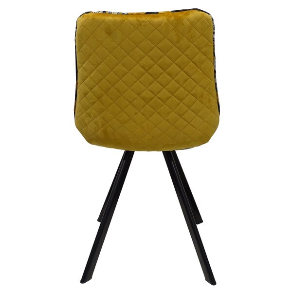 Stoel | Fluweel/Metaal | Flower Yellow | Zwarte Poten | Indoor | 520x580x850(h)mm