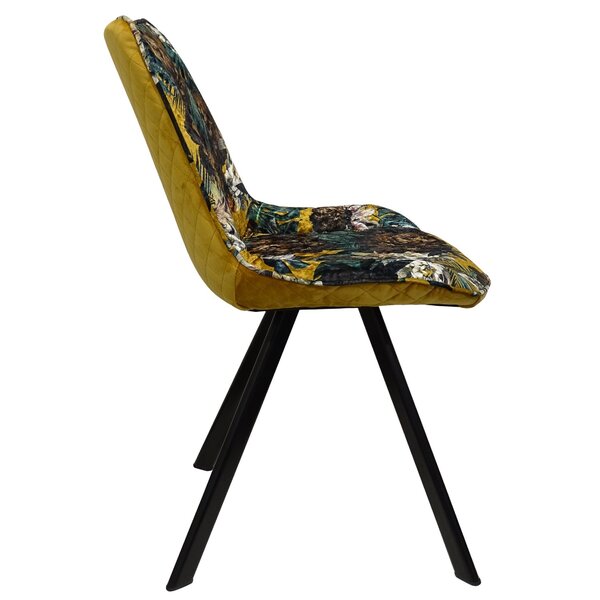 Stoel | Fluweel/Metaal | Flower Yellow | Zwarte Poten | Indoor | 520x580x850(h)mm
