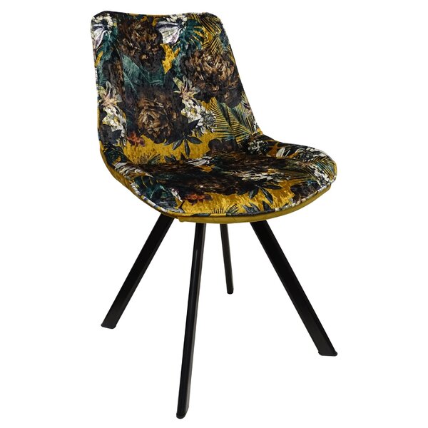 Stoel | Fluweel/Metaal | Flower Yellow | Zwarte Poten | Indoor | 520x580x850(h)mm