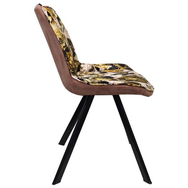 Stoel | Fluweel/Metaal | Flower Pink | Zwarte Poten | Indoor | 520x580x850(h)mm