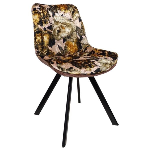 Stoel | Fluweel/Metaal | Flower Pink | Zwarte Poten | Indoor | 520x580x850(h)mm