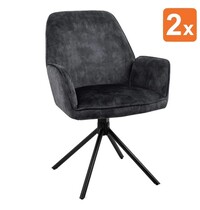 E.R.S. Draaistoelen | Fluweel/Metaal | Antraciet | Zwarte Poten | Indoor | 2 Stuks | 600x640x880(h)mm