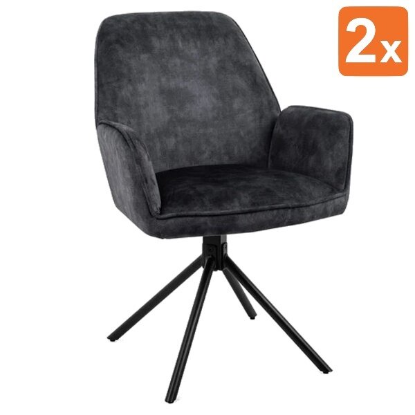 Draaistoelen | Fluweel/Metaal | Antraciet | Zwarte Poten | Indoor | 2 Stuks | 600x640x880(h)mm