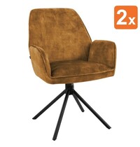 E.R.S. Draaistoelen | Fluweel/Metaal | Cognac | Zwarte Poten | Indoor | 2 Stuks | 600x640x880(h)mm