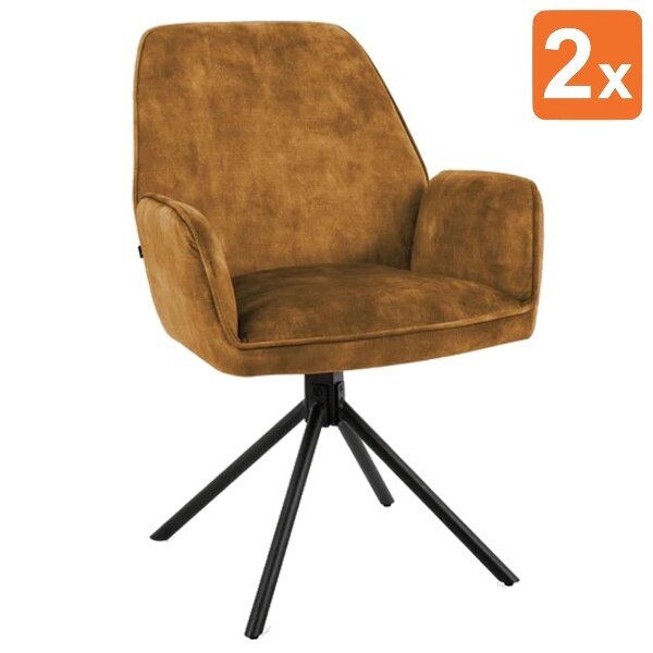 Draaistoelen | Fluweel/Metaal | Cognac | Zwarte Poten | Indoor | 2 Stuks | 600x640x880(h)mm