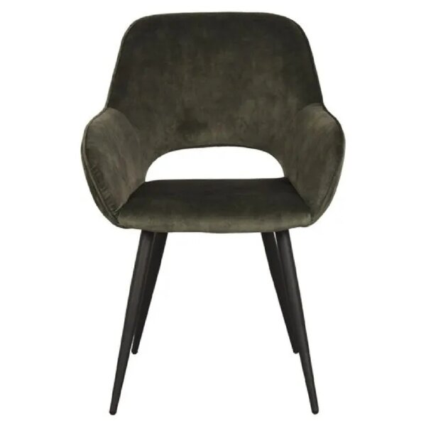 Stoel | Fluweel/Metaal | Groen | Zwarte Poten | Indoor | 600x590x850(h)mm