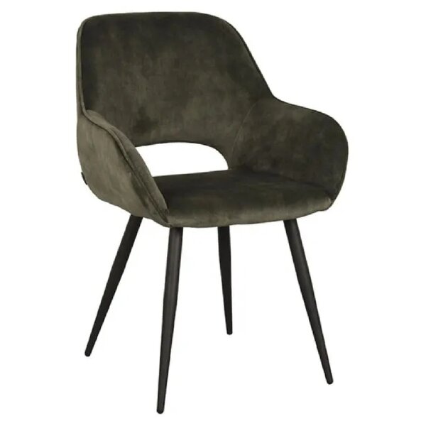 Stoel | Fluweel/Metaal | Groen | Zwarte Poten | Indoor | 600x590x850(h)mm