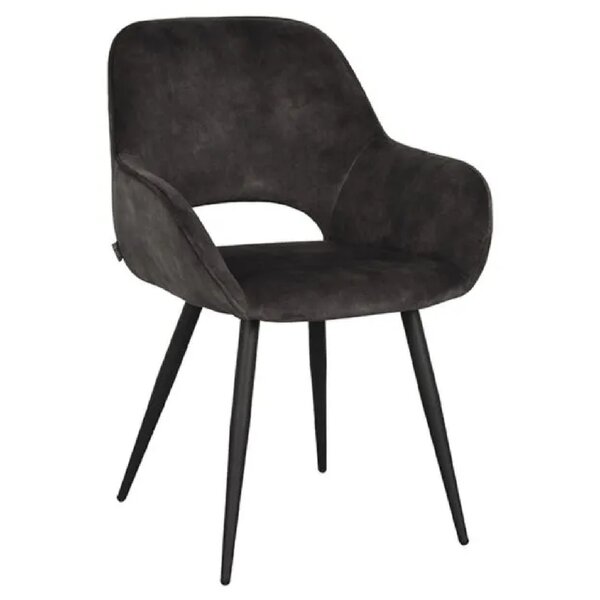 Stoel | Fluweel/Metaal | Antraciet | Zwarte Poten | Indoor | 600x590x850(h)mm