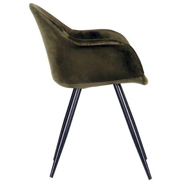 Stoel | Fluweel/Metaal | Army Groen | Zwarte Poten | Indoor | 600x580x830(h)mm