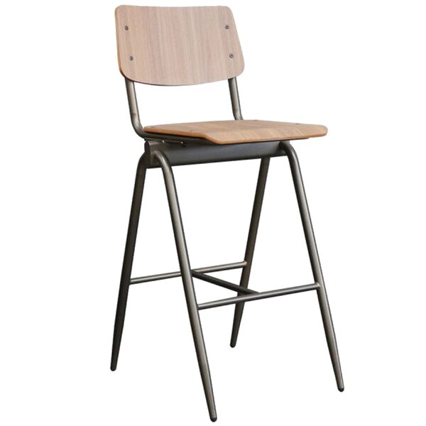 Barkruk | Hout/Staal | Walnoot | Zwart Frame | Indoor | 490x580x1090(h)mm