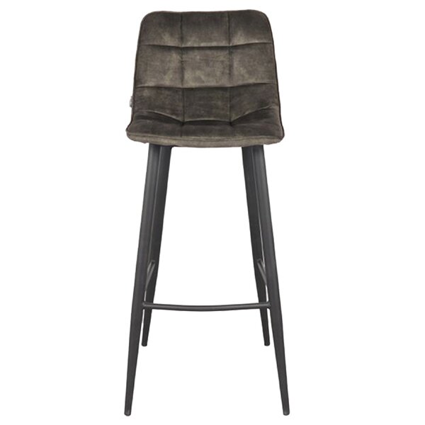 Barkruk | Fluweel/Staal | Antraciet | Zwarte Poten | Indoor | 450x480x1070(h)mm