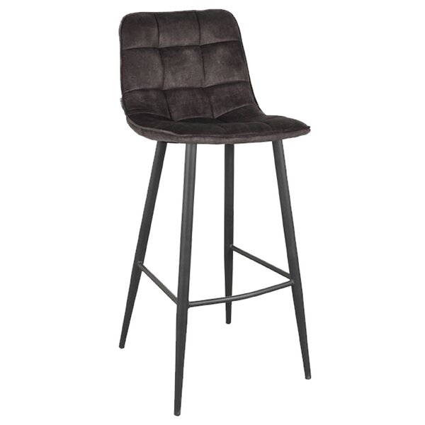 Barkruk | Fluweel/Staal | Antraciet | Zwarte Poten | Indoor | 450x480x1070(h)mm