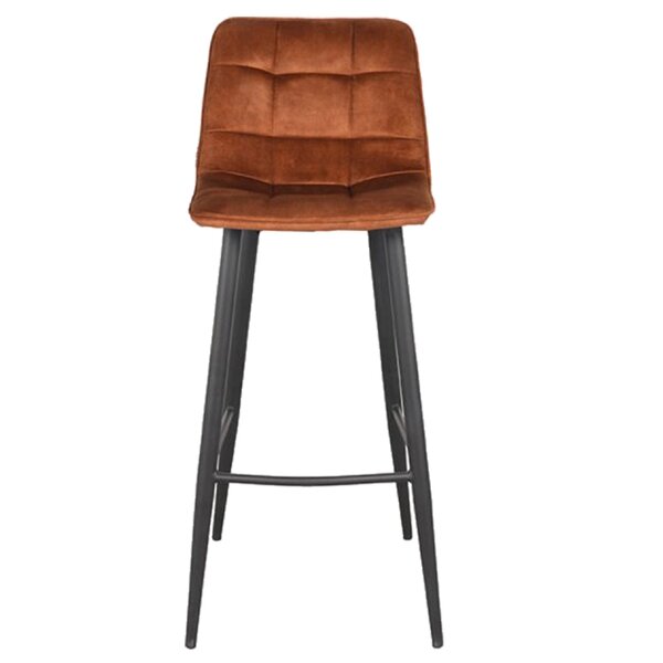 Barkruk | Fluweel/Staal | Oker | Zwarte Poten | Indoor | 450x480x1070(h)mm