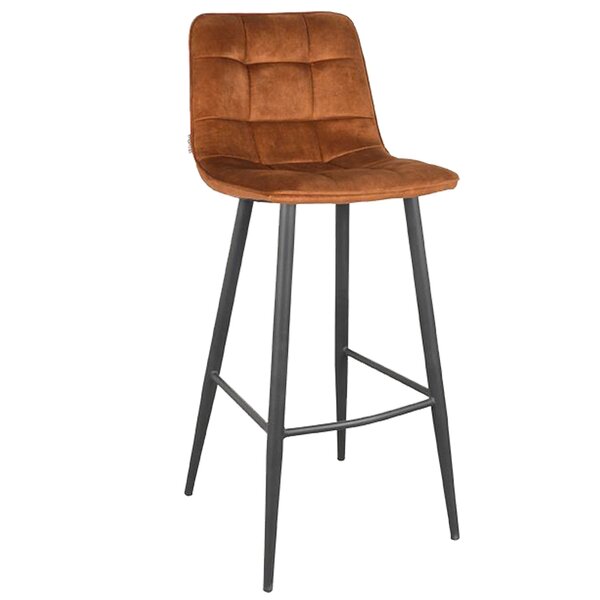 Barkruk | Fluweel/Staal | Oker | Zwarte Poten | Indoor | 450x480x1070(h)mm