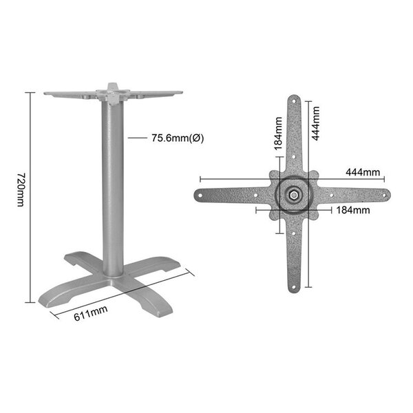 Tafelonderstel | Gietijzer | Grijs | In-/Outdoor | 611x611x720(h)mm