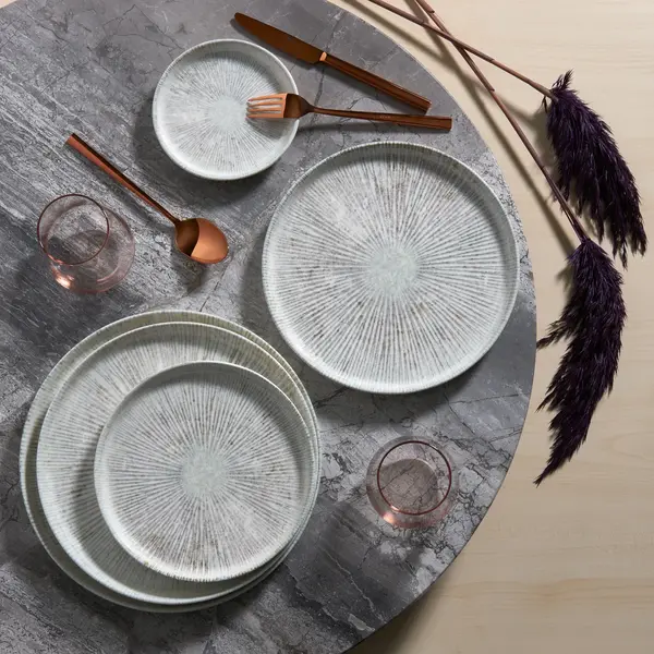 Borden | STRIPES | Porselein | Lichtgrijs | 12 Stuks | Ø210mm