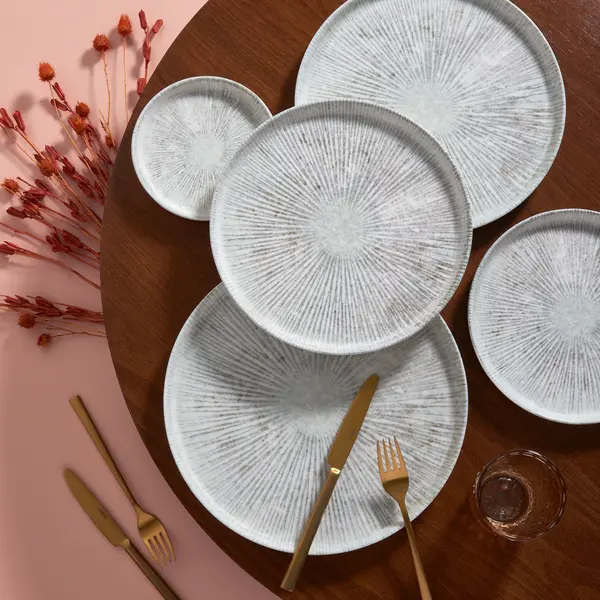 Borden | STRIPES | Porselein | Lichtgrijs | 12 Stuks | Ø210mm