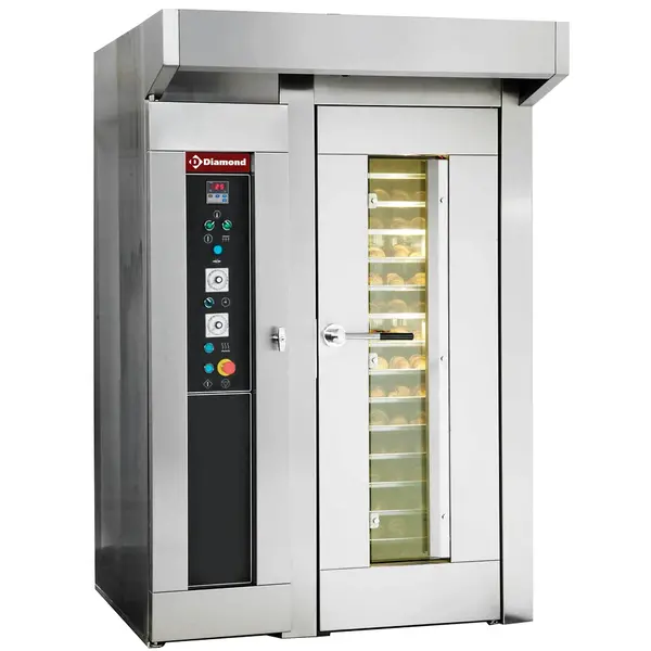 Roterende Bakkerij Oven | ROTOR LINE | 15/18 Niveaus (500x700) | Elektrisch | 50°C/300°C | 28kW (400V) | Bevochtiging (Automatisch) | Incl. Afzuiging | 1500x1480x2240(h)mm