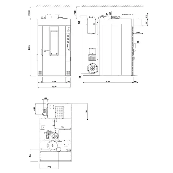 Roterende Bakkerij Oven | ROTOR LINE | 15/18 Niveaus (EN600x800) | Elektrisch | 50°C/300°C | 47kW (400V) | Bevochtiging (Automatisch) | Incl. Afzuiging | 1330x2450x2520(h)mm