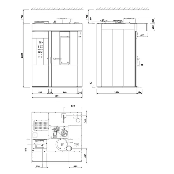Roterende Bakkerij Oven | ROTOR LINE | 15/18 Niveaus (EN600x800) | Elektrisch | 50°C/300°C | 47kW (400V) | Bevochtiging (Automatisch) | Incl. Afzuiging | 1840x1850x2520(h)mm
