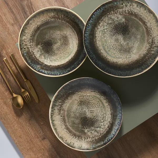 Borden | CRATER | Porselein | Patina-Brons | 6 Stuks | Ø270mm