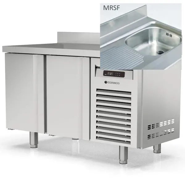 Koelwerkbank | 600 RANGE | 245L | 2 Deuren | -2°C/+8°C | Geforceerd | Temperatuuralarm | Achteropstand | Spoelbak | 1495x600x850/950(h)mm