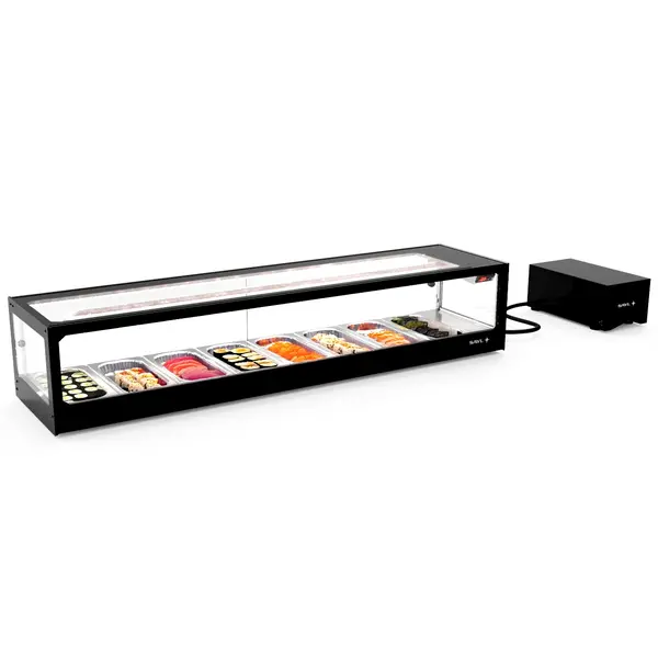 Sushivitrine | LOGIC | Zwart | 8x 1/3 GN | 0°C/+4°C | Statisch | 1 Niveau | Losse Koelunit (Inbouw) | 1540x380x300(h)mm