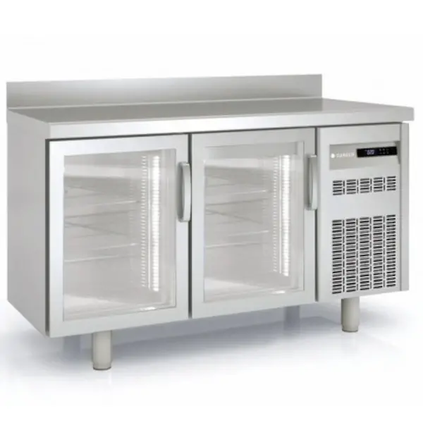 Koelwerkbank | 600 RANGE | 245L | 2 Glasdeuren | -2°C/+8°C | Geforceerd | Temperatuuralarm | Achteropstand | 1495x600x850/950(h)mm