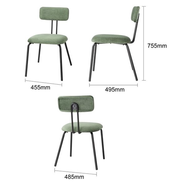 Stoelen | FAIRFIELD | Stof/Metaal | Groen | Zwart Frame | Indoor | Stapelbaar | 2 Stuks | 485x495x755(h)mm