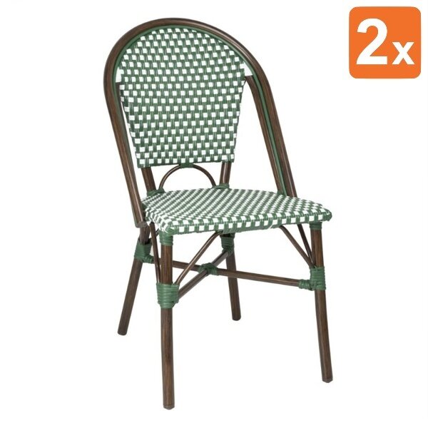 Stoelen | Rotan/Aluminium | Groen | Houtlook Frame | In-/Outdoor | Stapelbaar | 2 Stuks | 450x520x895(h)mm