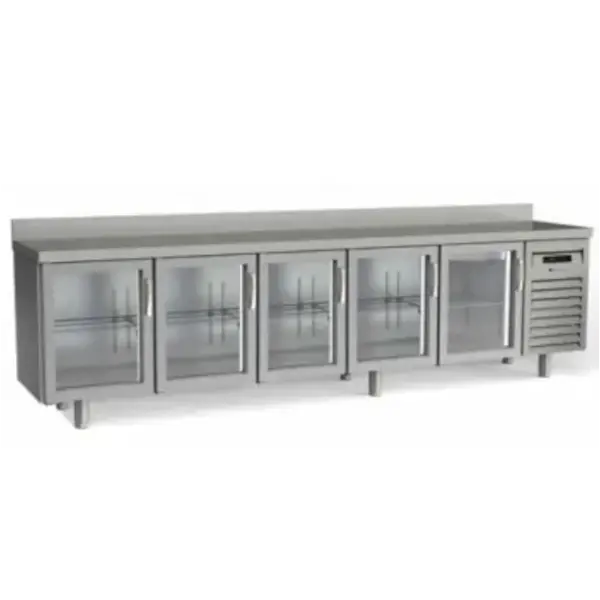 Koelwerkbank | 600 RANGE | 651L | 5 Glasdeuren | -2°C/+8°C | Statisch + Ventilator | Temperatuuralarm | Achteropstand | 3070x600x850/950(h)mm