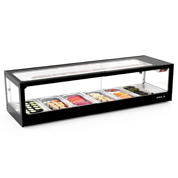 Sushivitrine | LOGIC | Zwart | 6x 1/3 GN | 0°C/+4°C | Statisch | 1 Niveau | Externe Koeling (Excl.) | 1190x380x300(h)mm