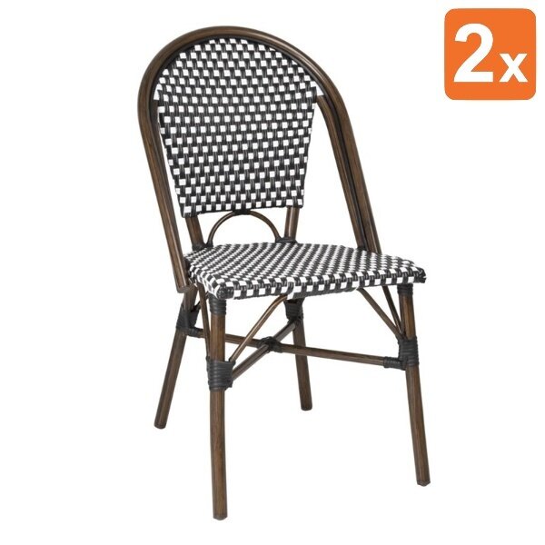 Stoelen | Rotan/Aluminium | Zwart | Houtlook Frame | In-/Outdoor | Stapelbaar | 2 Stuks | 450x520x895(h)mm