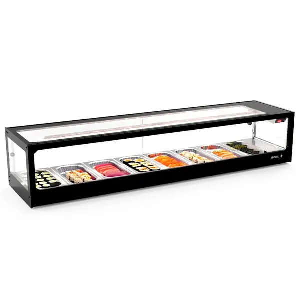 Sushivitrine | LOGIC | Zwart | 8x 1/3 GN | 0°C/+4°C | Statisch | 1 Niveau | Externe Koeling (Excl.) | 1540x380x300(h)mm
