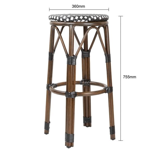 Barkrukken | Rotan/Aluminium | Zwart | Houtlook Frame | In-/Outdoor | Stapelbaar | 2 Stuks | Ø360x755(h)mm