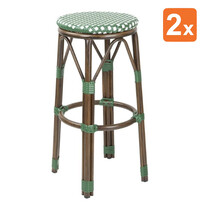 Bolero Barkrukken | Rotan/Aluminium | Groen | Houtlook Frame | In-/Outdoor | Stapelbaar | 2 Stuks | Ø360x755(h)mm