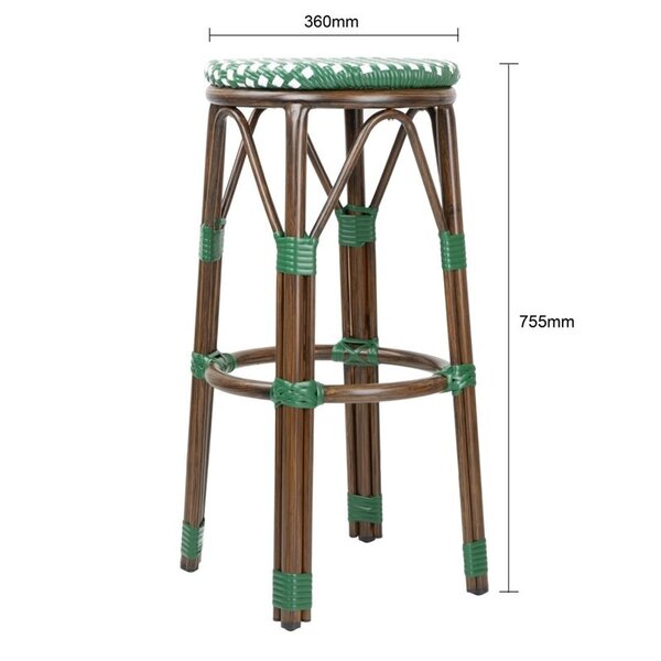 Barkrukken | Rotan/Aluminium | Groen | Houtlook Frame | In-/Outdoor | Stapelbaar | 2 Stuks | Ø360x755(h)mm