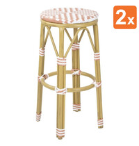 Bolero Barkrukken | Rotan/Aluminium | Koraal | Houtlook Frame | In-/Outdoor | Stapelbaar | 2 Stuks | Ø360x755(h)mm