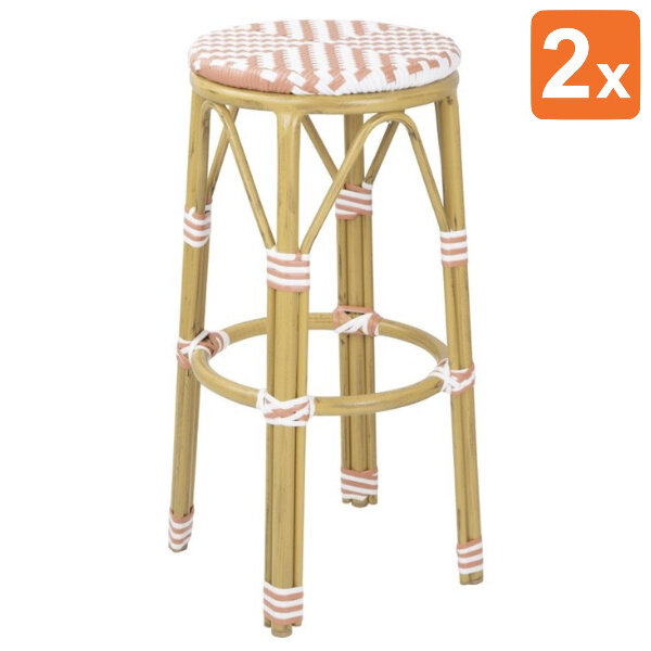 Barkrukken | Rotan/Aluminium | Koraal | Houtlook Frame | In-/Outdoor | Stapelbaar | 2 Stuks | Ø360x755(h)mm